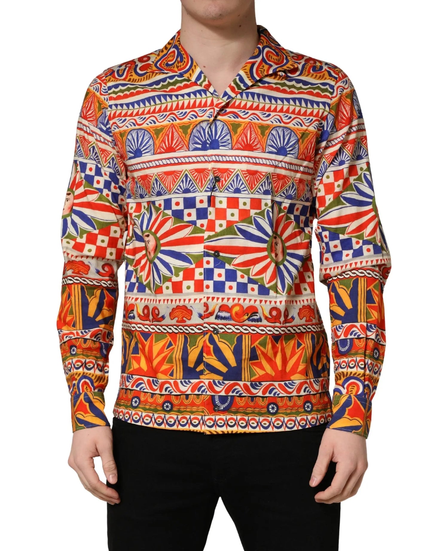 Dolce & Gabbana Multicolor Sicilian Carretto Twill Cotton Men Shirt by Dolce & Gabbana