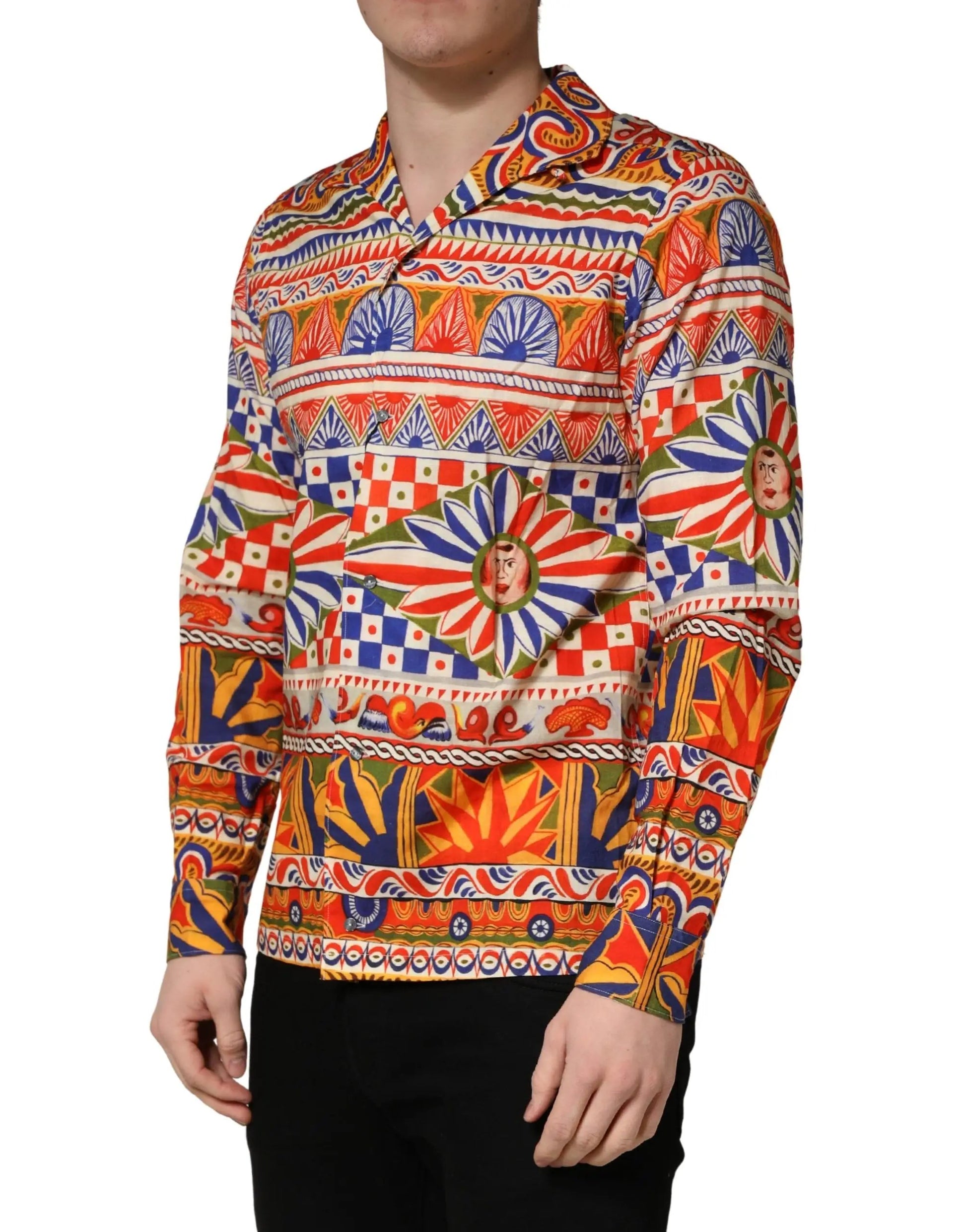 Dolce & Gabbana Multicolor Sicilian Carretto Twill Cotton Men Shirt by Dolce & Gabbana