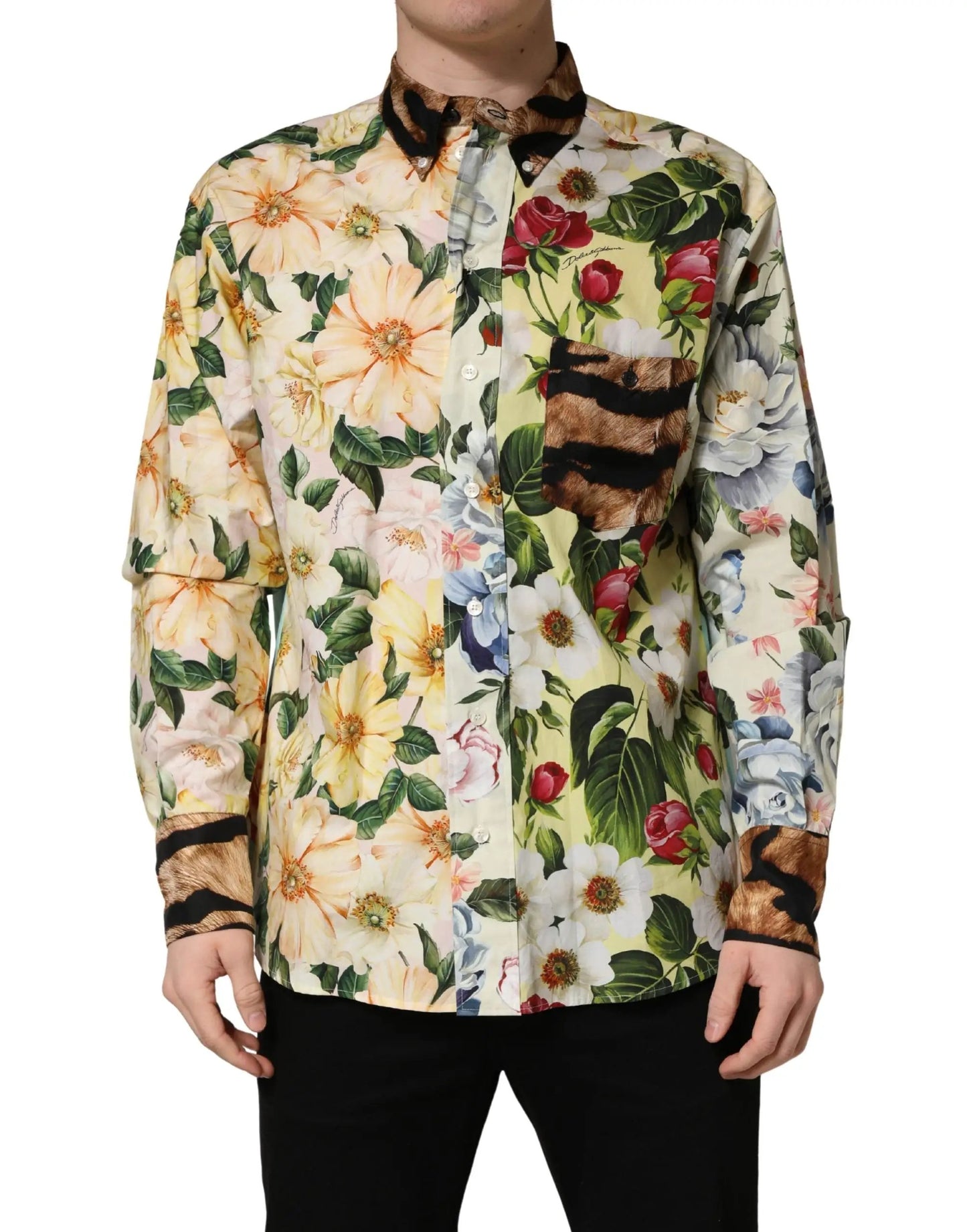 Dolce & Gabbana Multicolor Floral Animal Print Collared Shirt by Dolce & Gabbana