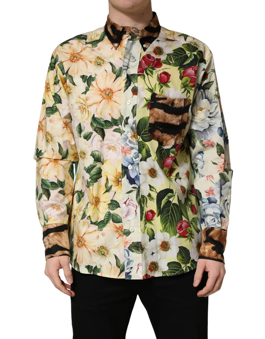 Dolce & Gabbana Multicolor Floral Animal Print Collared Shirt by Dolce & Gabbana
