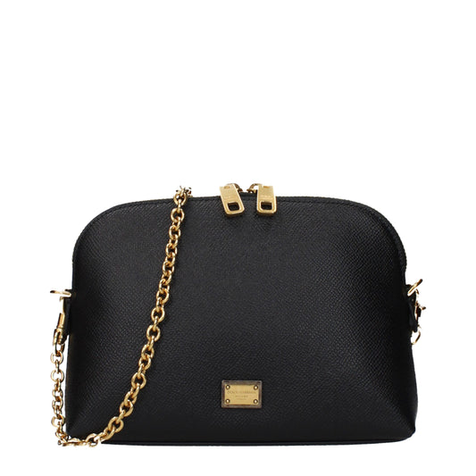 Dolce & Gabbana – Sac Épaule en Cuir Noir | Logo Frontal | Anse Amovible | Femme
