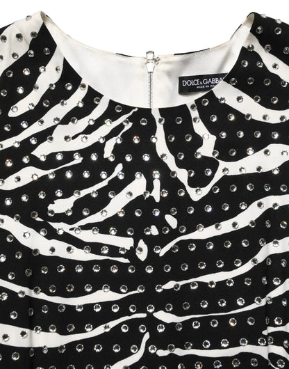 Dolce & Gabbana Black White Zebra Rhinestones Mini Dress by Dolce & Gabbana
