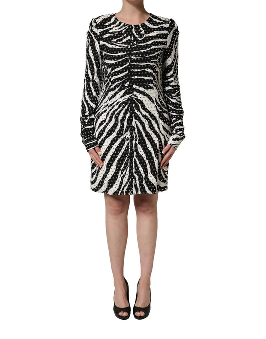 Dolce & Gabbana Black White Zebra Rhinestones Mini Dress by Dolce & Gabbana