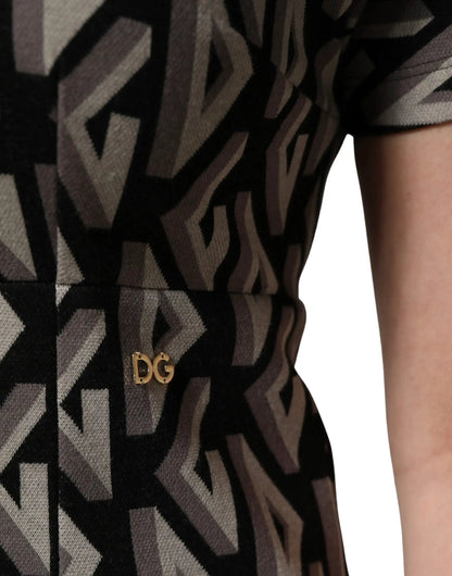 Dolce & Gabbana Black Logo Print Cotton Knee Length Dress by Dolce & Gabbana