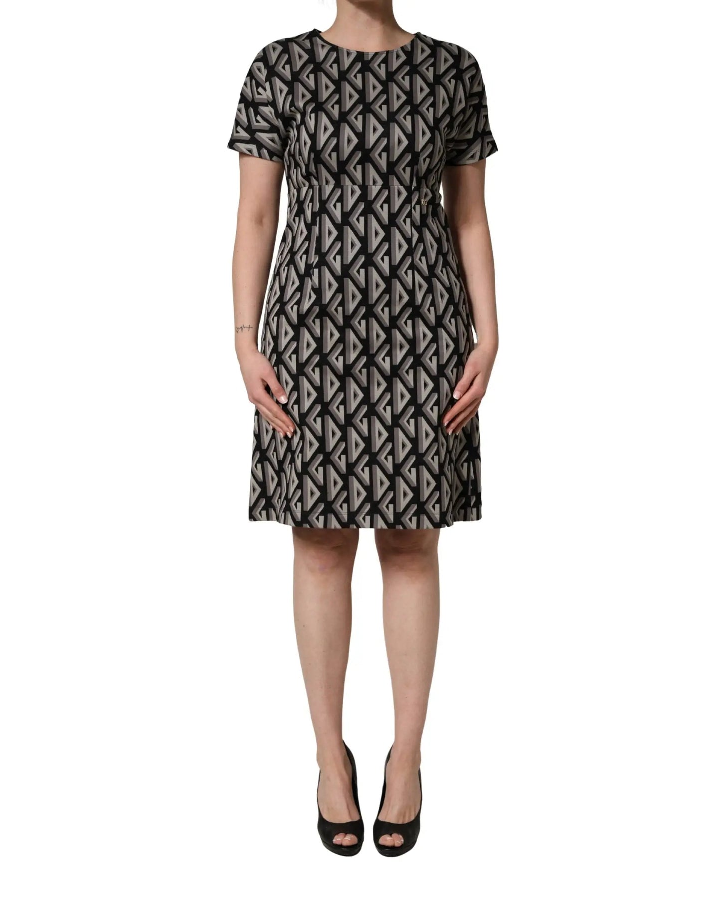 Dolce & Gabbana Black Logo Print Cotton Knee Length Dress by Dolce & Gabbana