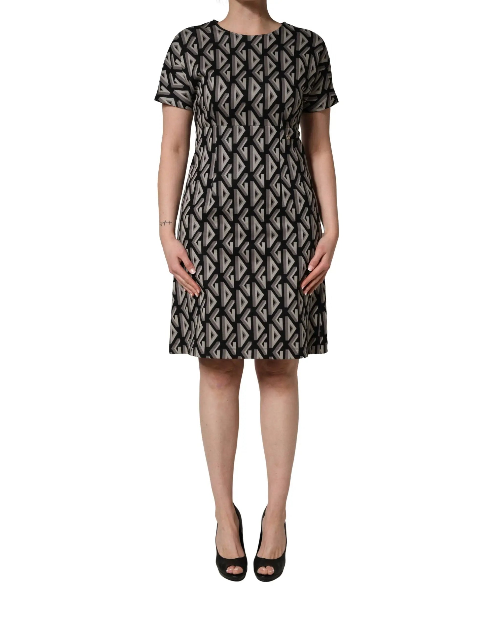Dolce & Gabbana Black Logo Print Cotton Knee Length Dress by Dolce & Gabbana