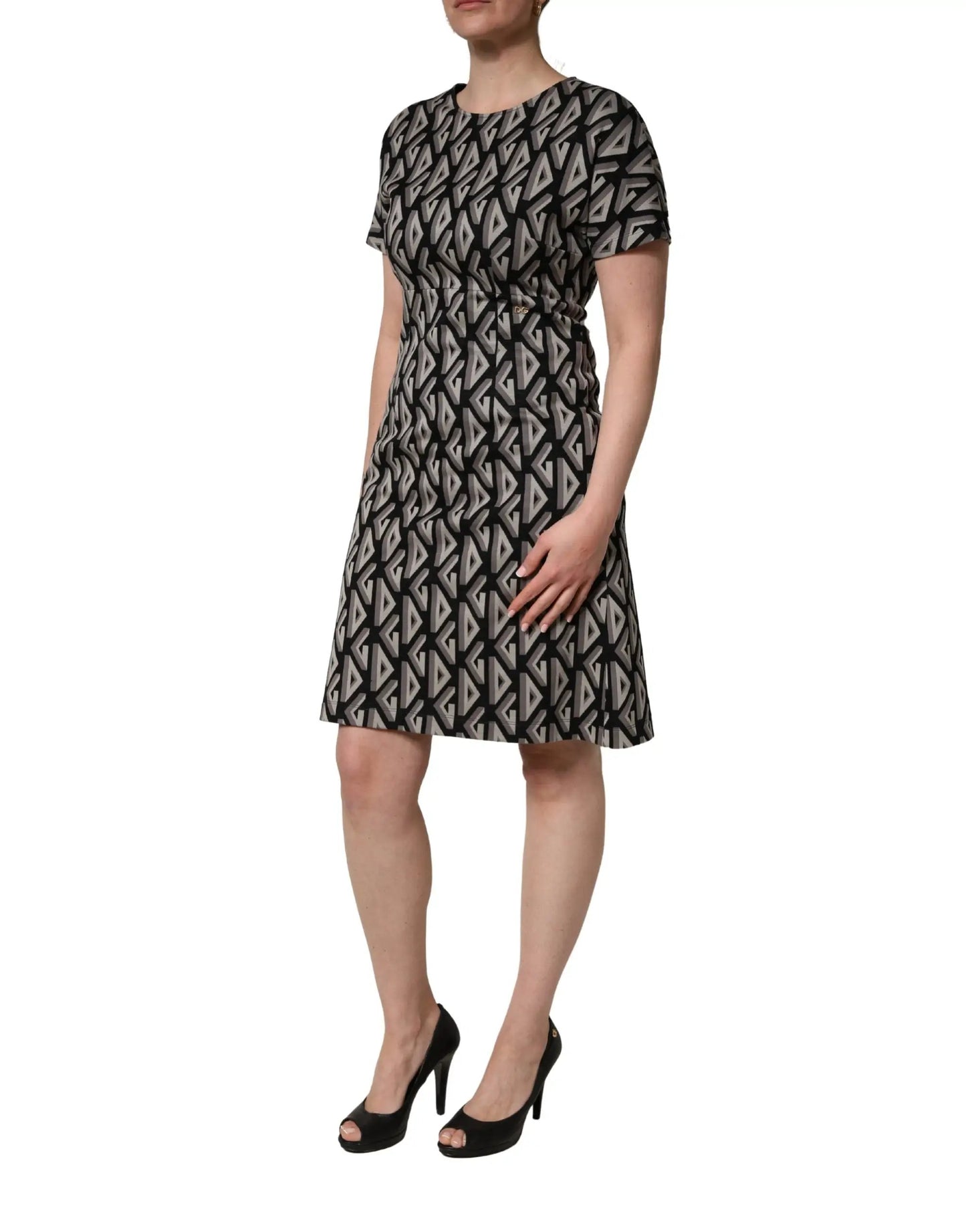 Dolce & Gabbana Black Logo Print Cotton Knee Length Dress by Dolce & Gabbana