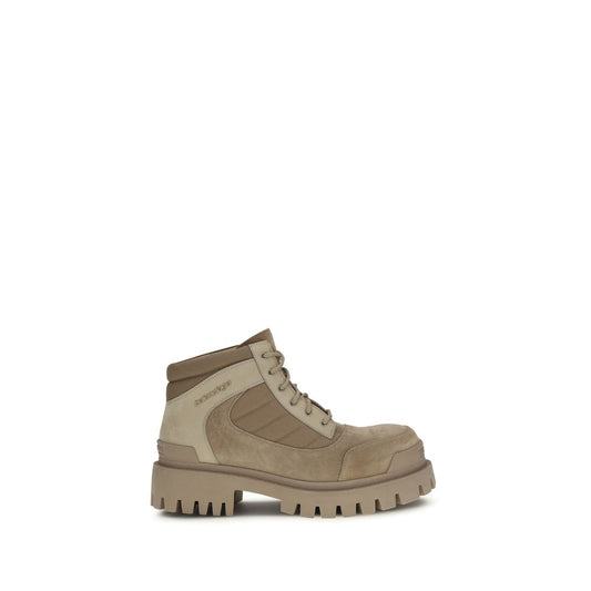 Balenciaga Beige Cotton Lace-Up Boots by Balenciaga
