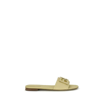 Fendi Beige Calf Leather Bos Taurus Flat Sandals by Fendi