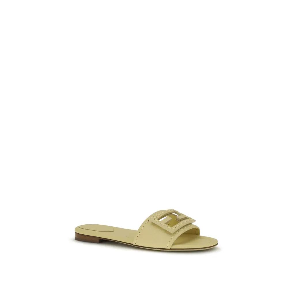 Fendi Beige Calf Leather Bos Taurus Flat Sandals by Fendi
