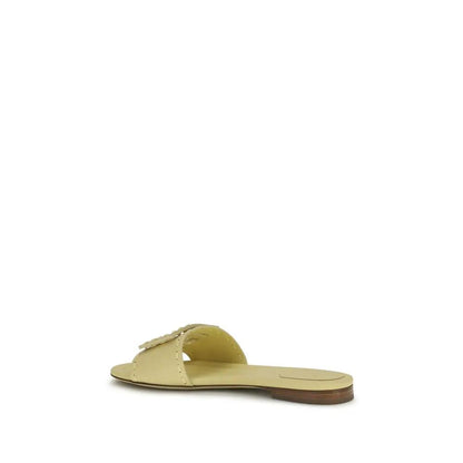 Fendi Beige Calf Leather Bos Taurus Flat Sandals by Fendi