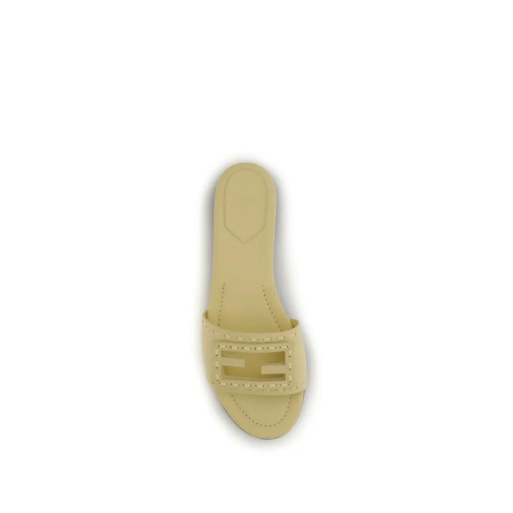 Fendi Beige Calf Leather Bos Taurus Flat Sandals by Fendi