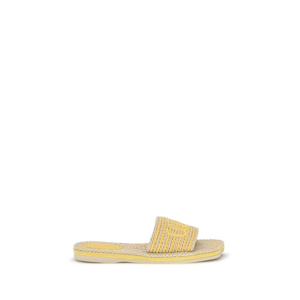 Chloé – Mules Plates en Raphia Tressé Bicolore Beige SS26