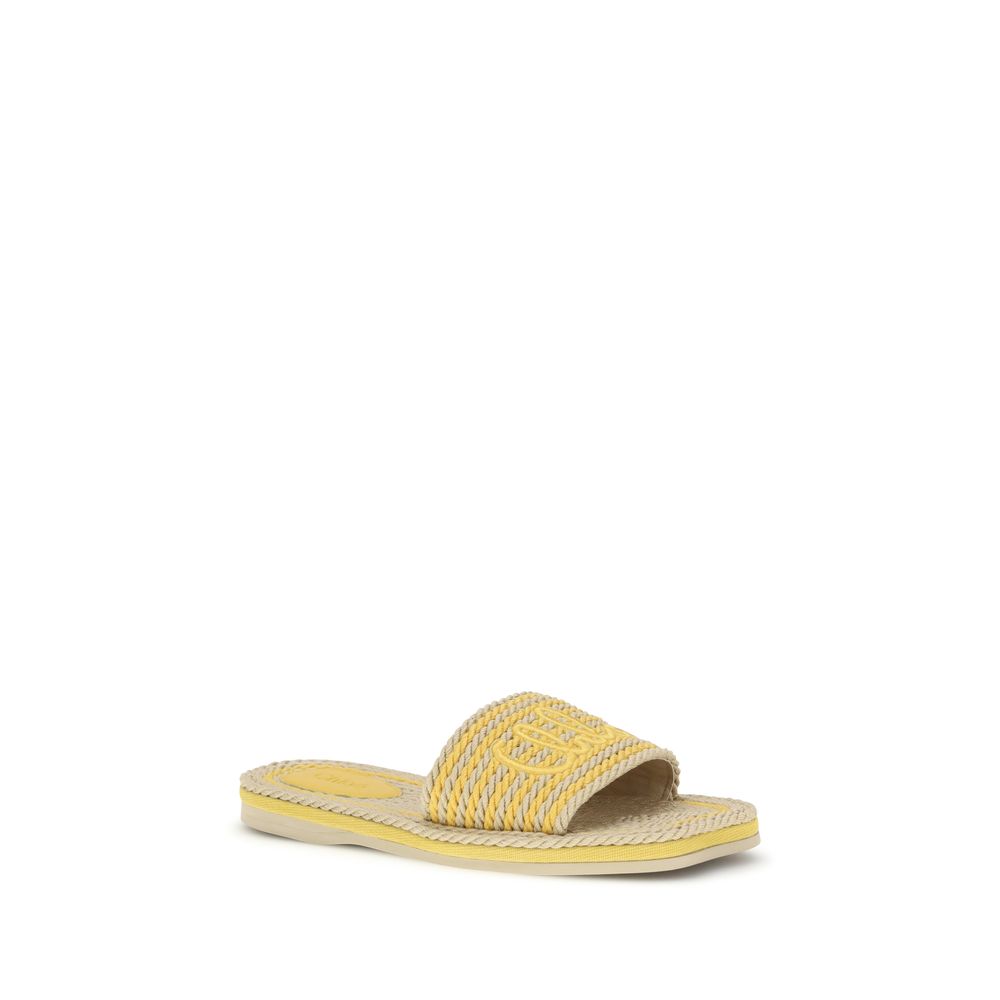 Chloé – Mules Plates en Raphia Tressé Bicolore Beige SS26