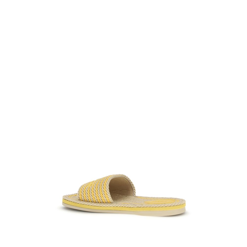 Chloé – Mules Plates en Raphia Tressé Bicolore Beige SS26