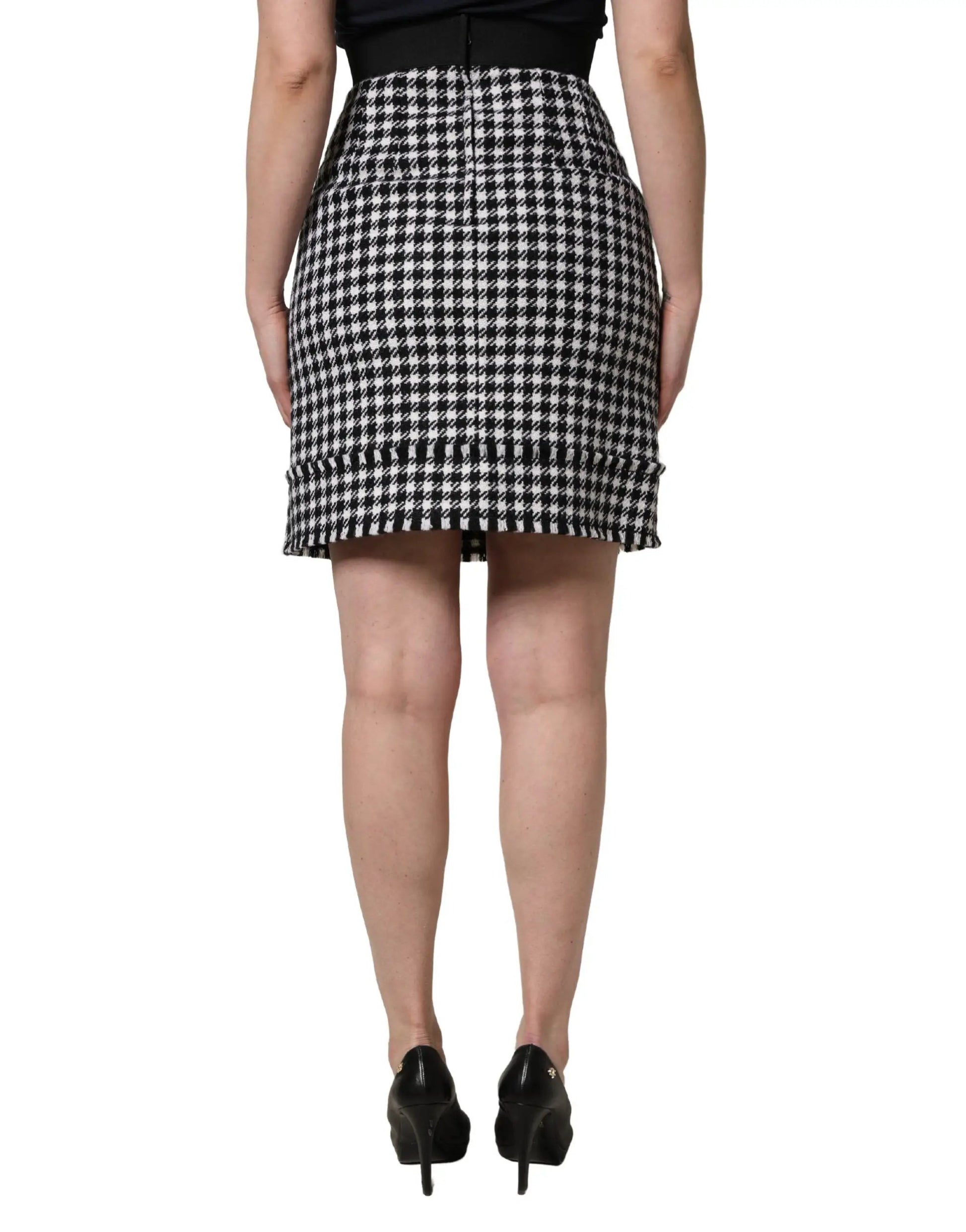 Dolce & Gabbana Black White Houndstooth HighWaist Mini Skirt by Dolce & Gabbana