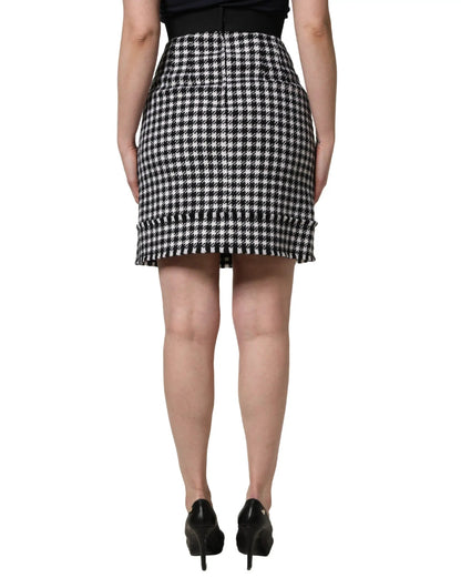 Dolce & Gabbana Black White Houndstooth HighWaist Mini Skirt by Dolce & Gabbana