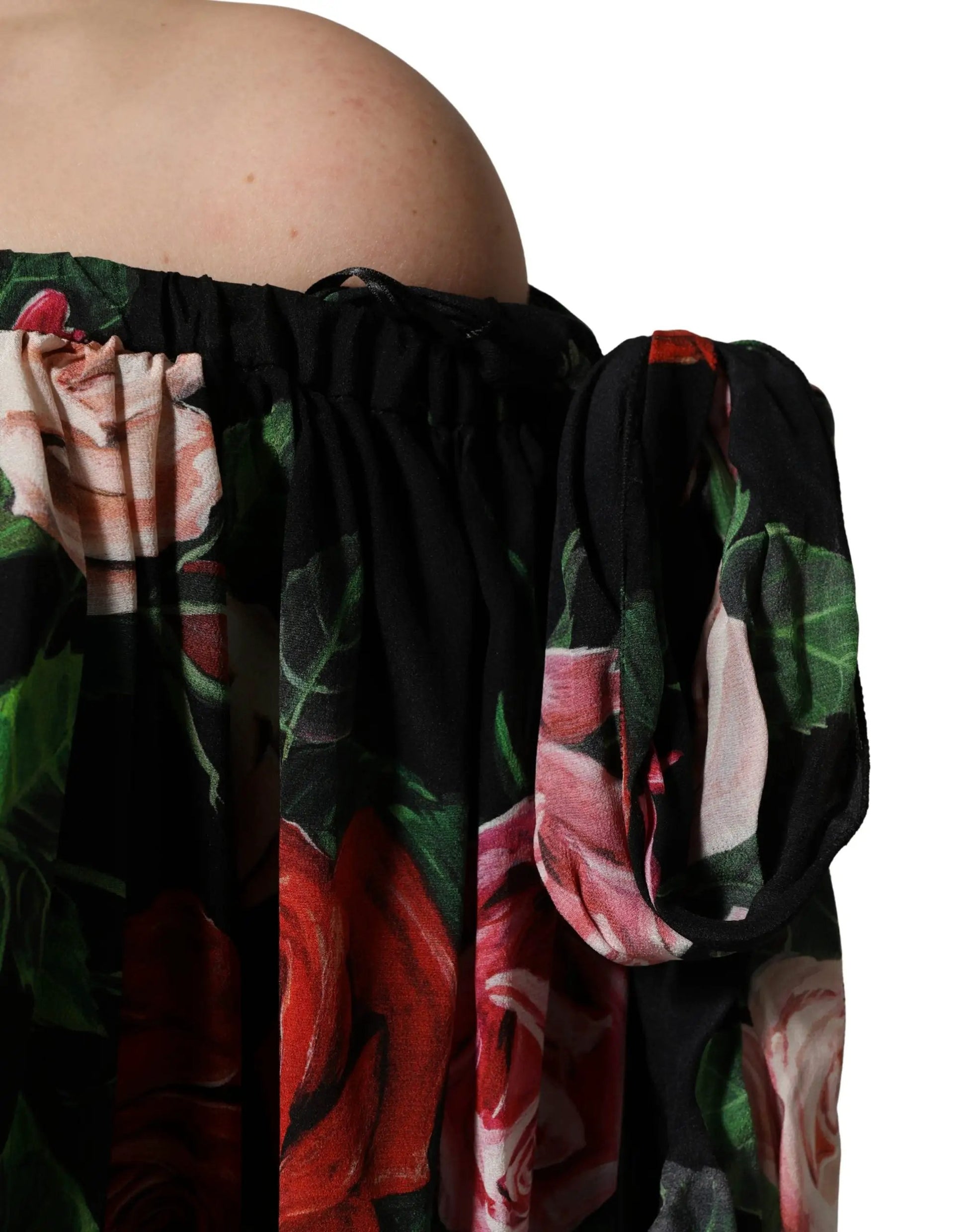 Dolce & Gabbana Black Rose Print Silk Off The Shoulder Blouse Top by Dolce & Gabbana