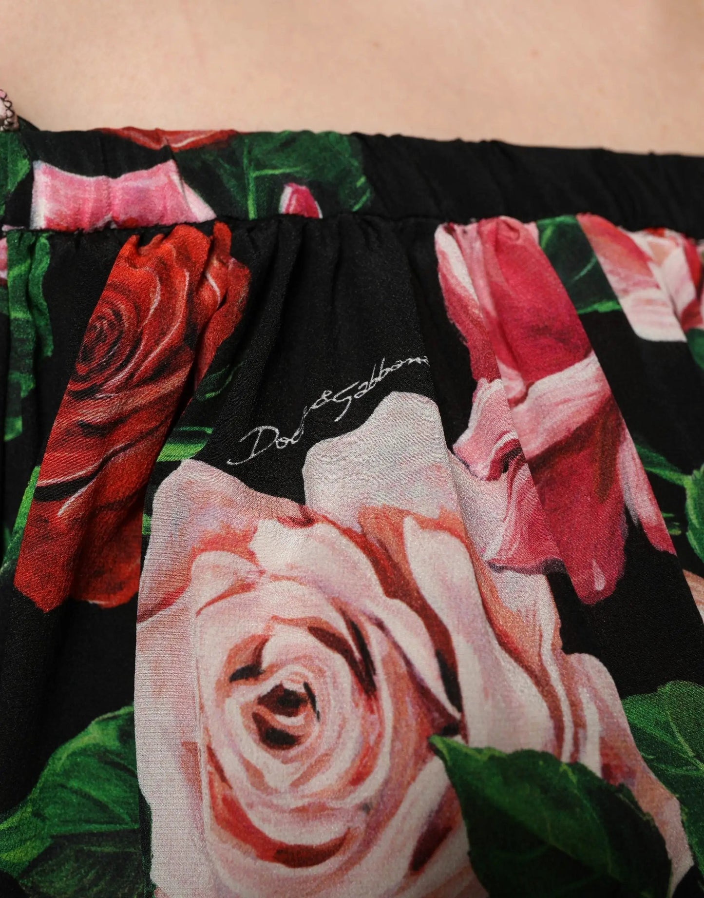 Dolce & Gabbana Black Rose Print Silk Off The Shoulder Blouse Top by Dolce & Gabbana