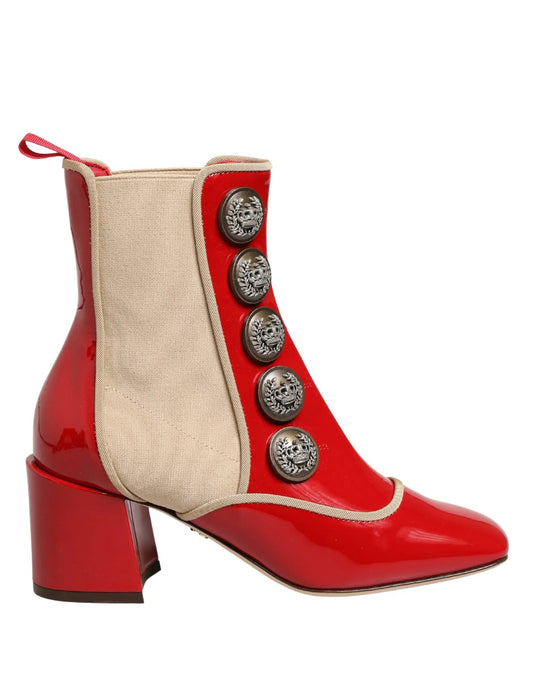 Dolce & Gabbana Red Button Embellished Ankle Boots Shoes by Dolce & Gabbana