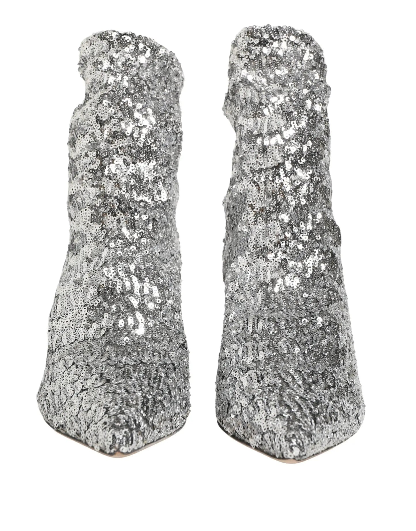 Dolce & Gabbana Silver Sequined Short Boots Stretch Shoes by Dolce & Gabbana