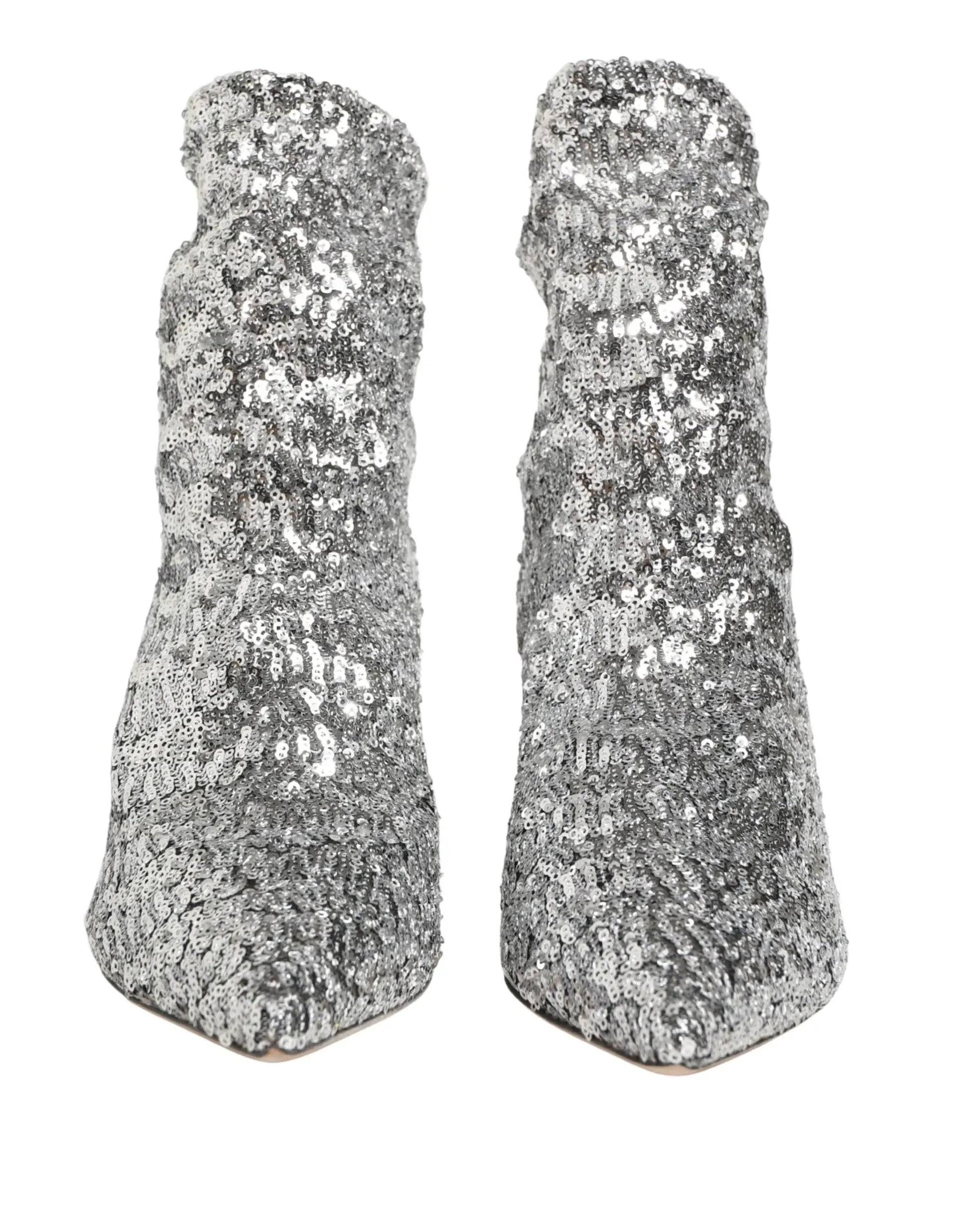 Dolce & Gabbana Silver Sequined Short Boots Stretch Shoes by Dolce & Gabbana