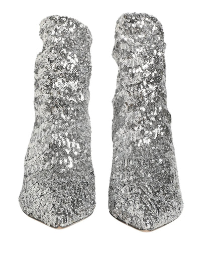 Dolce & Gabbana Silver Sequined Short Boots Stretch Shoes by Dolce & Gabbana