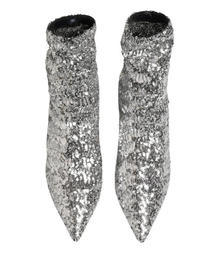 Dolce & Gabbana Silver Sequined Short Boots Stretch Shoes by Dolce & Gabbana