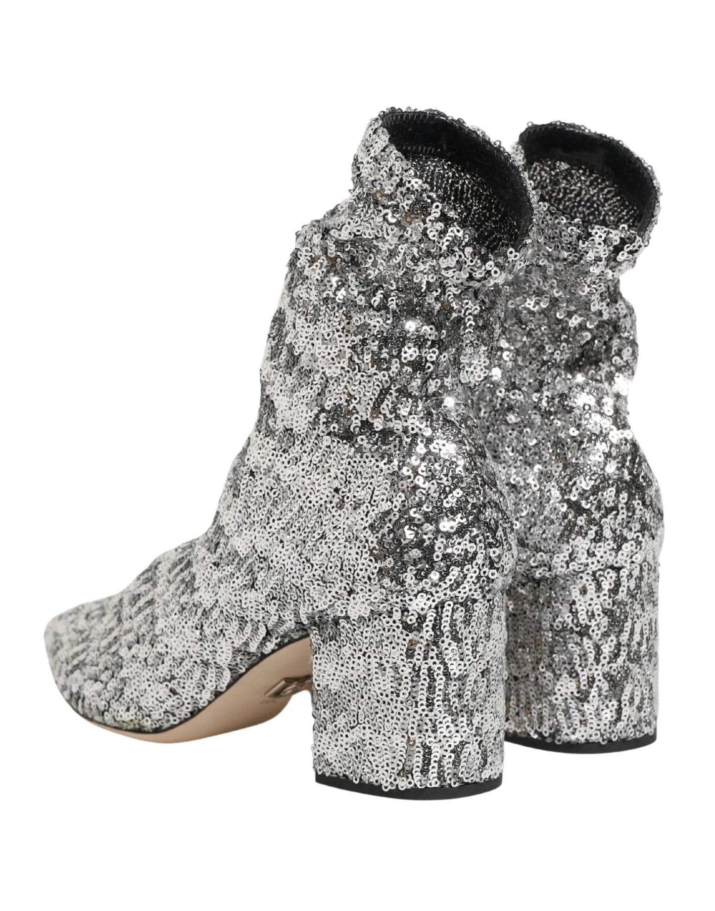 Dolce & Gabbana Silver Sequined Short Boots Stretch Shoes by Dolce & Gabbana