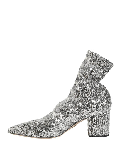 Dolce & Gabbana Silver Sequined Short Boots Stretch Shoes by Dolce & Gabbana