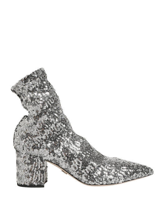 Bottines stretch Dolce & Gabbana à sequins argentées – LA13380