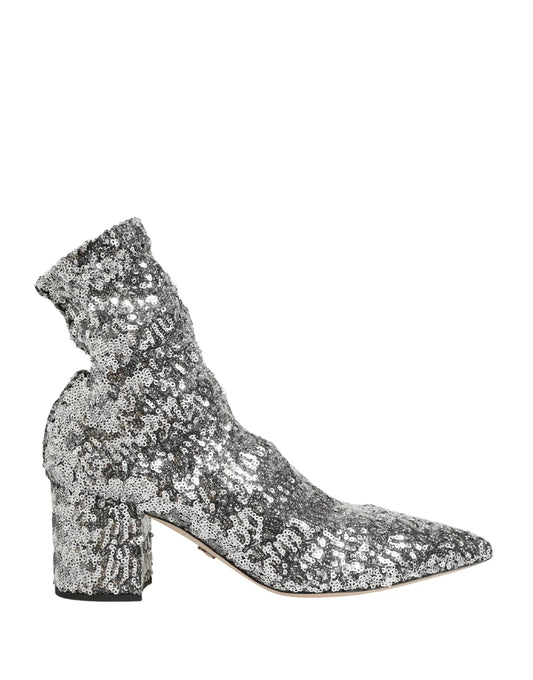 Dolce & Gabbana Silver Sequined Short Boots Stretch Shoes by Dolce & Gabbana