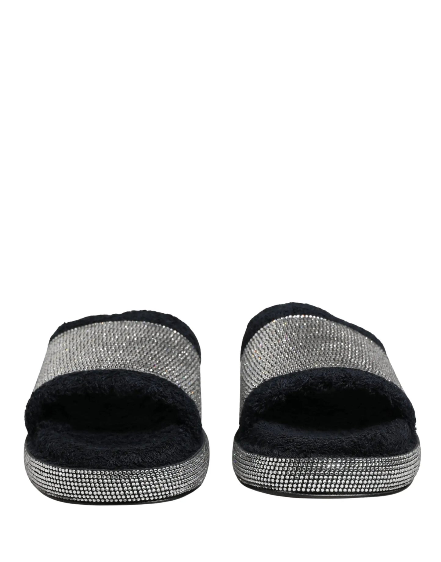 Dolce & Gabbana Black Crystal Embellished Platform Slides Shoes by Dolce & Gabbana