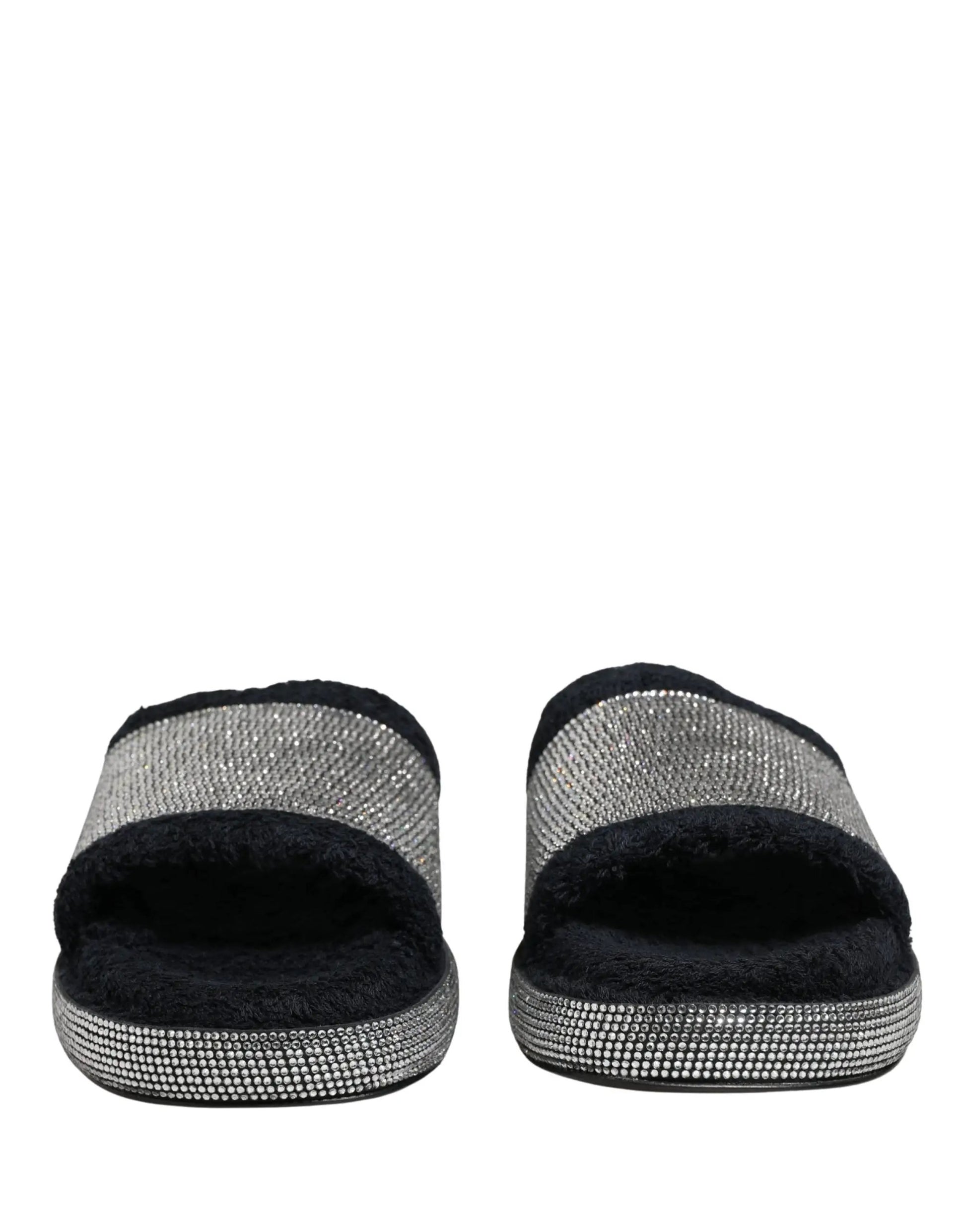 Dolce & Gabbana Black Crystal Embellished Platform Slides Shoes by Dolce & Gabbana