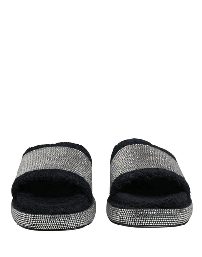 Dolce & Gabbana Black Crystal Embellished Platform Slides Shoes by Dolce & Gabbana