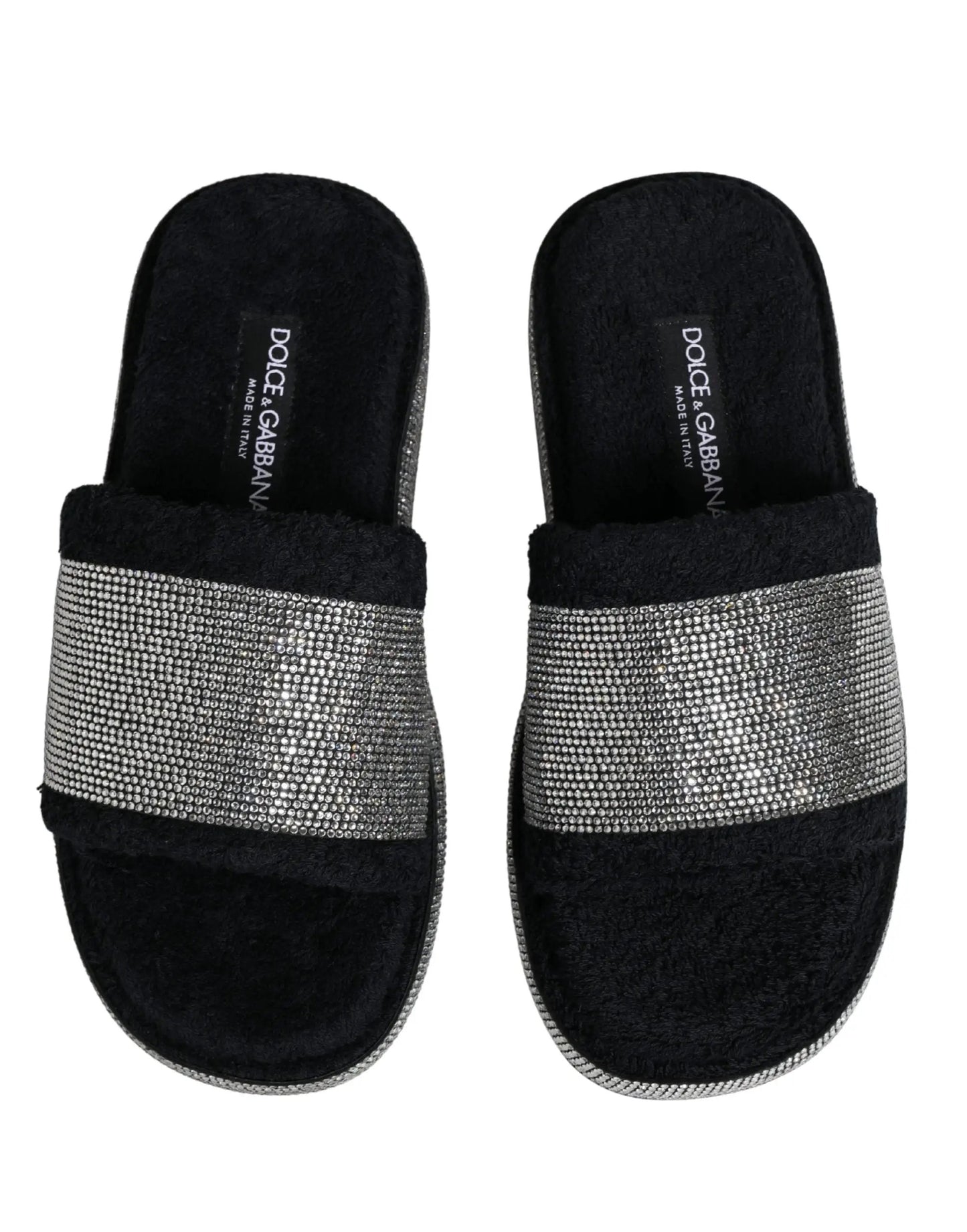 Dolce & Gabbana Black Crystal Embellished Platform Slides Shoes by Dolce & Gabbana