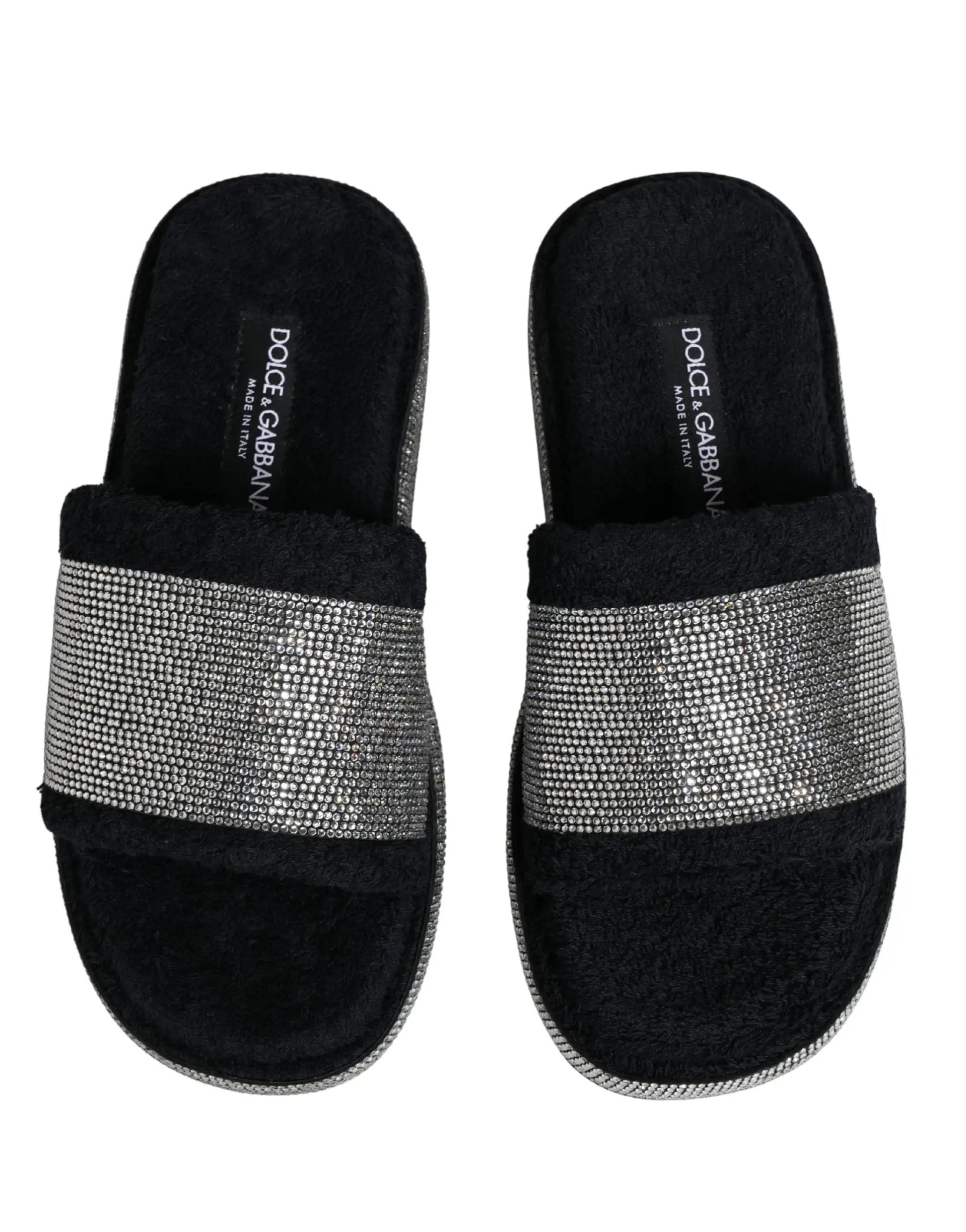 Dolce & Gabbana Black Crystal Embellished Platform Slides Shoes by Dolce & Gabbana