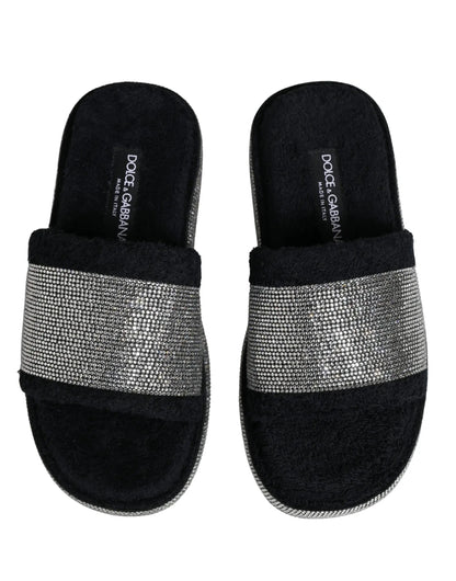 Dolce & Gabbana Black Crystal Embellished Platform Slides Shoes by Dolce & Gabbana