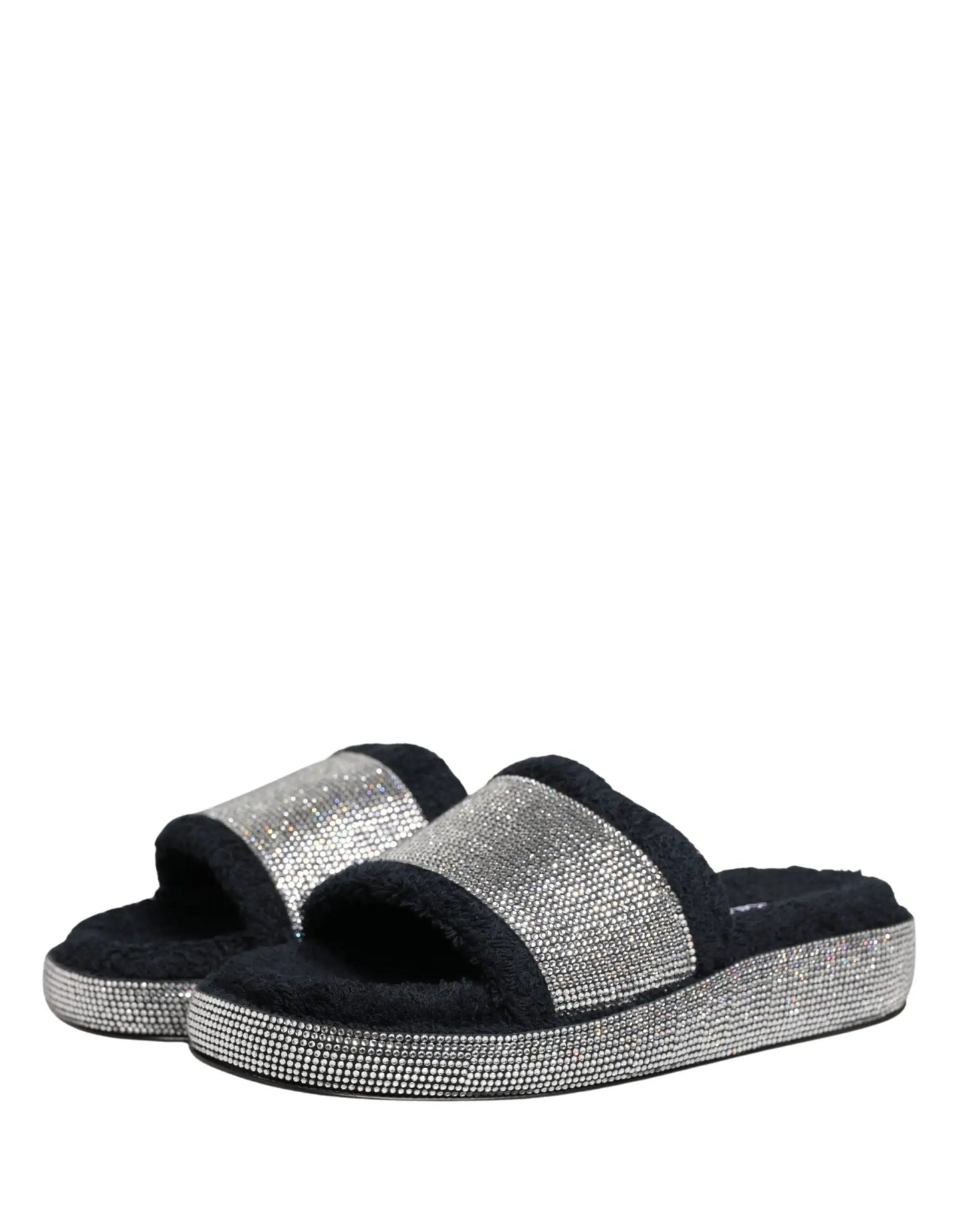 Dolce & Gabbana Black Crystal Embellished Platform Slides Shoes by Dolce & Gabbana
