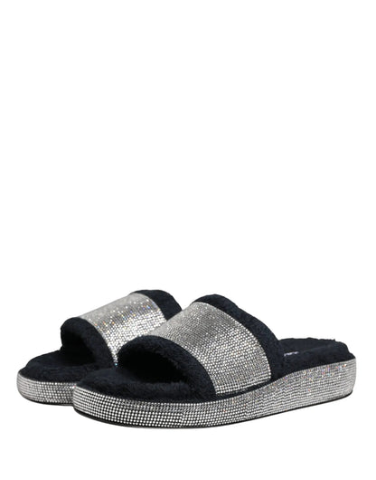 Dolce & Gabbana Black Crystal Embellished Platform Slides Shoes by Dolce & Gabbana