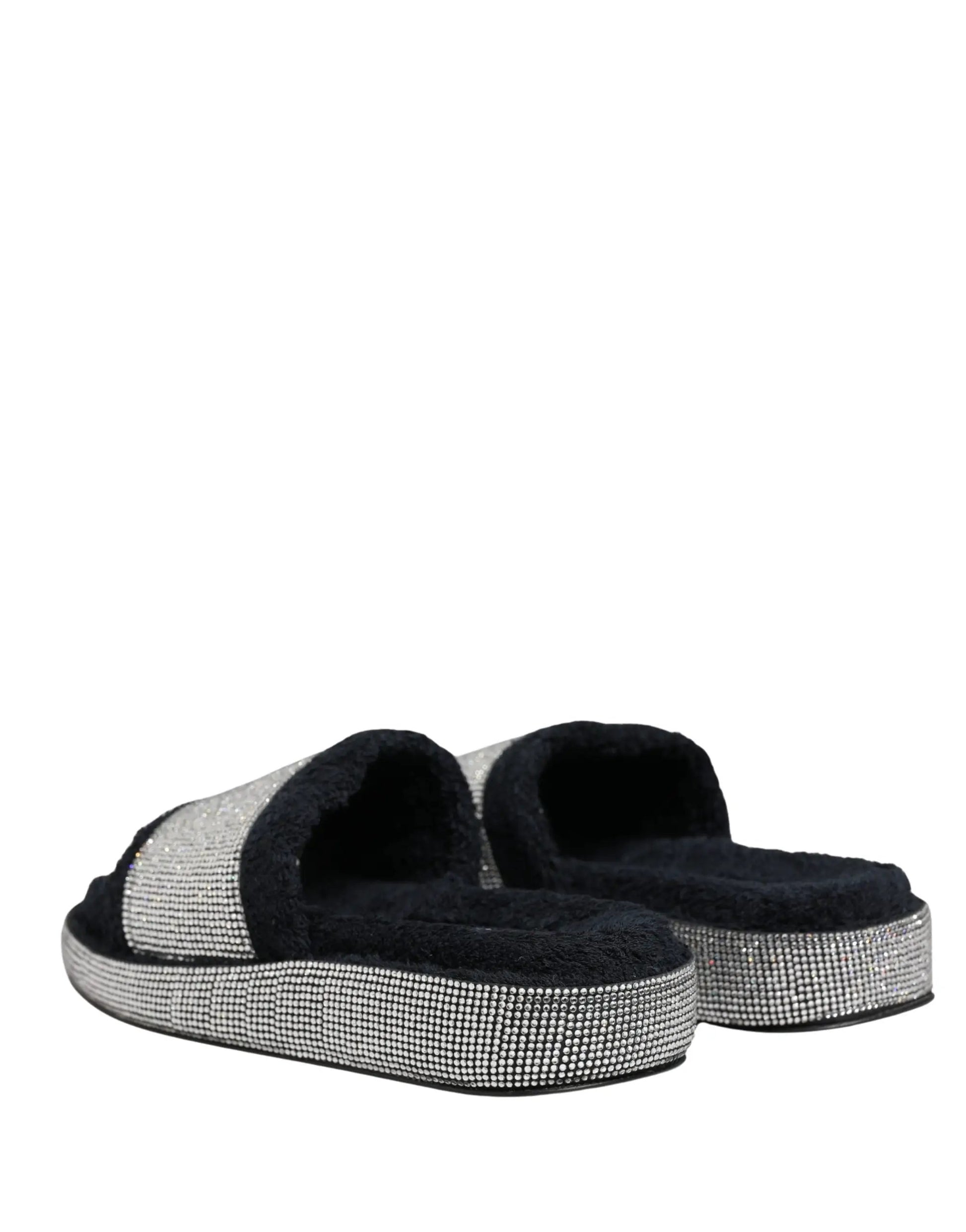 Dolce & Gabbana Black Crystal Embellished Platform Slides Shoes by Dolce & Gabbana