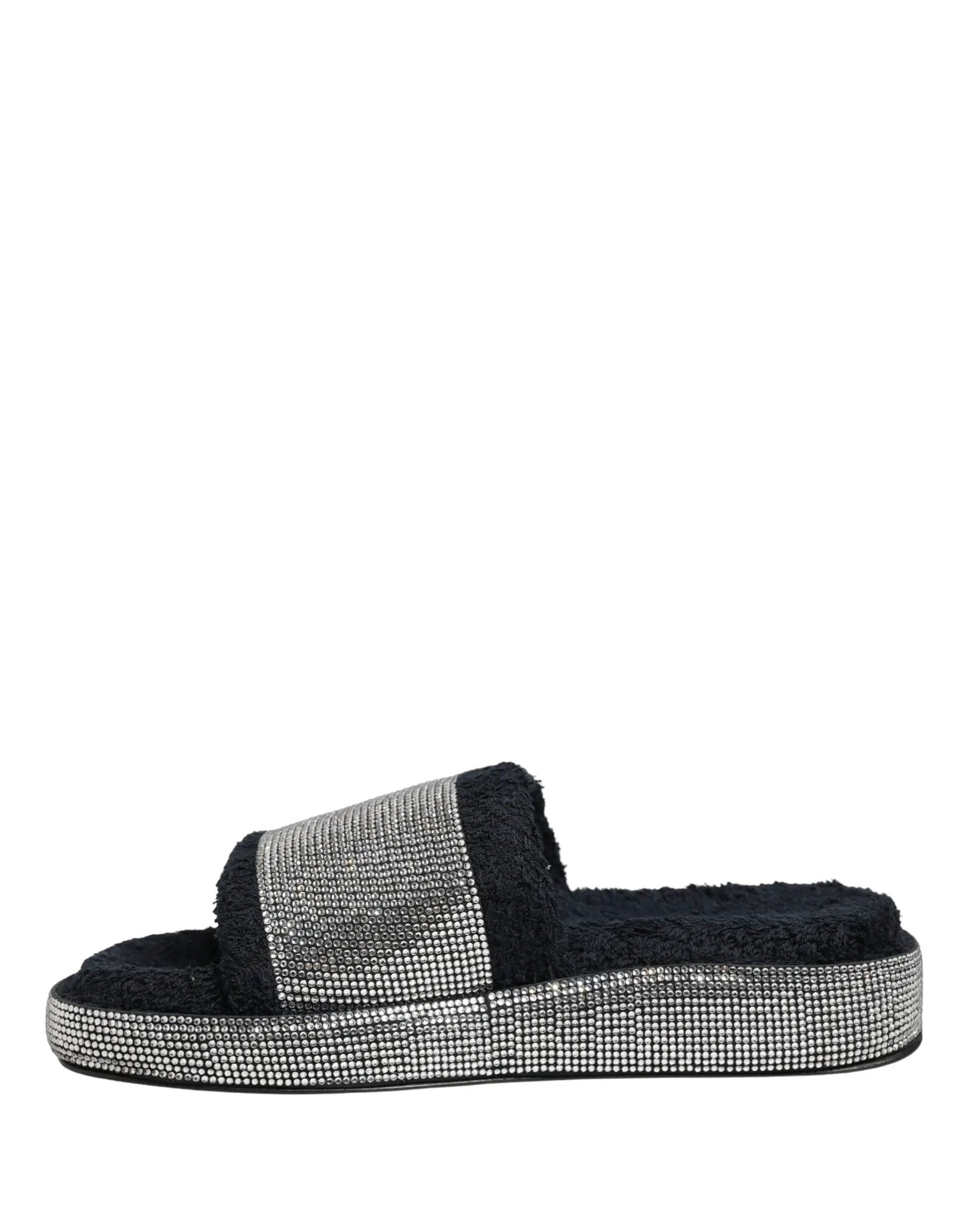 Dolce & Gabbana Black Crystal Embellished Platform Slides Shoes by Dolce & Gabbana