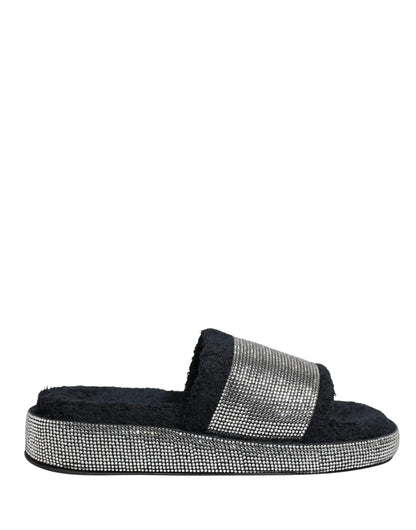 Dolce & Gabbana Black Crystal Embellished Platform Slides Shoes by Dolce & Gabbana