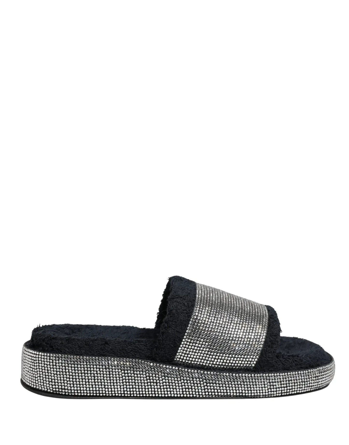 Dolce & Gabbana Black Crystal Embellished Platform Slides Shoes by Dolce & Gabbana