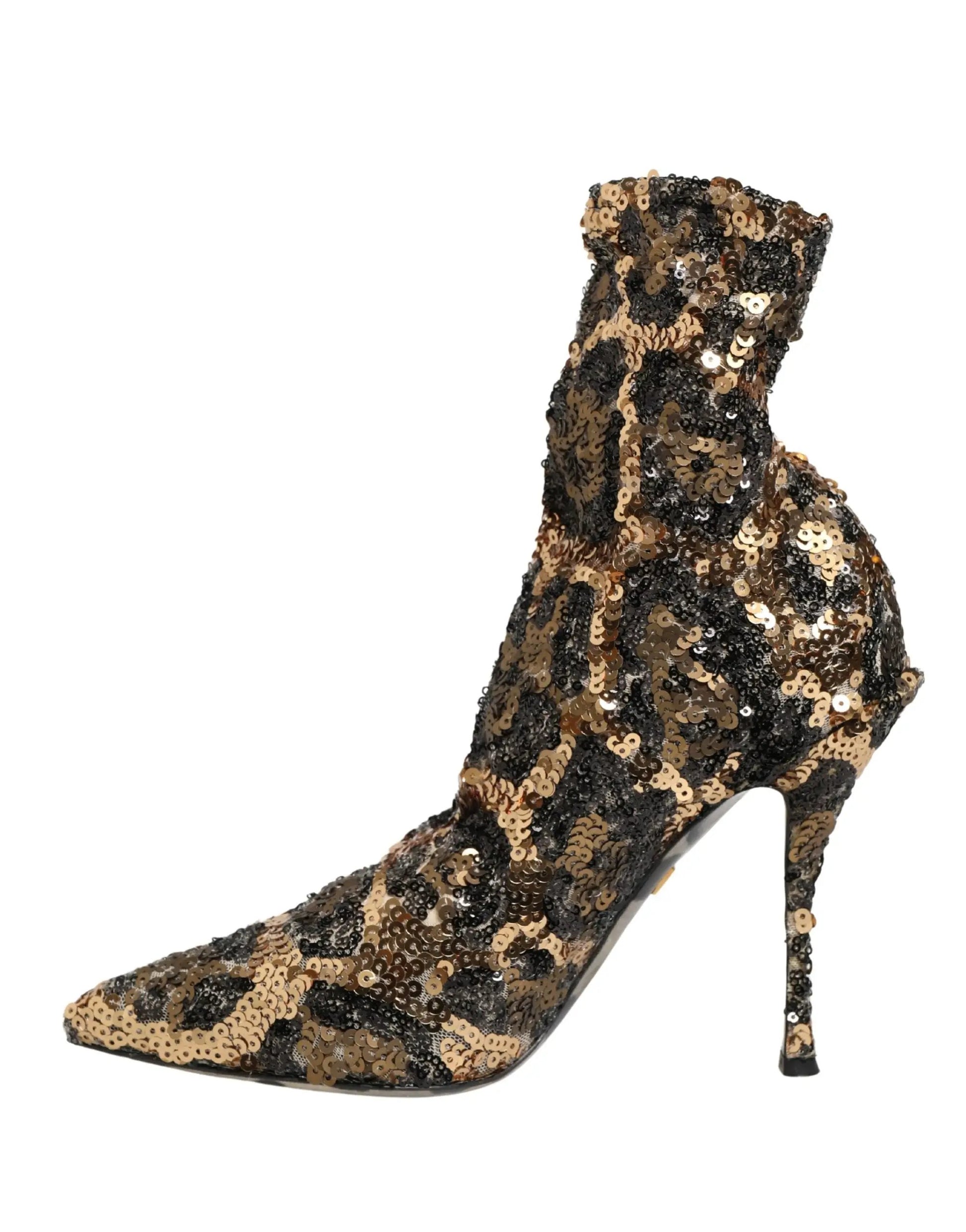 Dolce & Gabbana Gold Leopard Sequin Sock Ankle Boots Shoes by Dolce & Gabbana