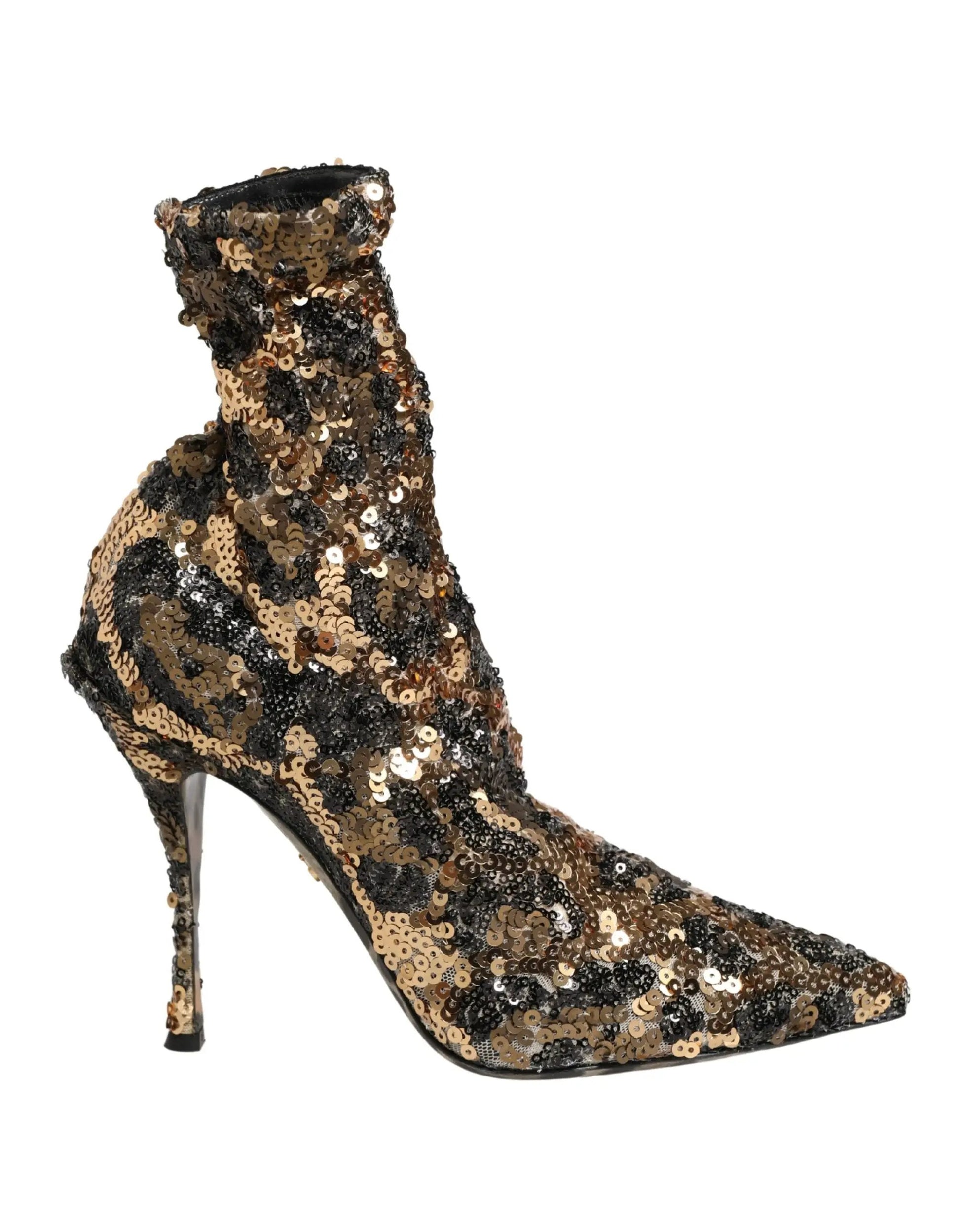 Dolce & Gabbana Gold Leopard Sequin Sock Ankle Boots Shoes by Dolce & Gabbana
