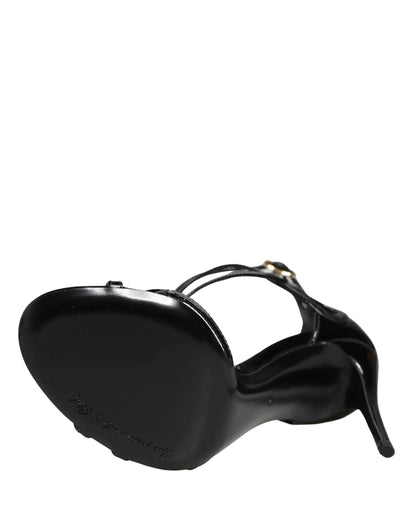 Dolce & Gabbana Black Leather Stiletto Heel Sandals Shoes by Dolce & Gabbana