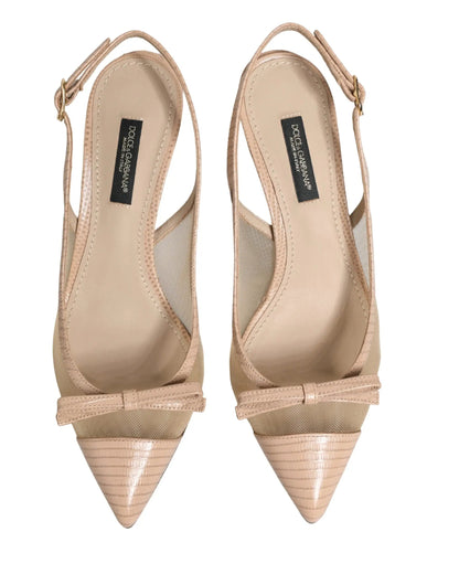 Dolce & Gabbana Beige Lori Mesh Leather Slingback Sandals Shoes by Dolce & Gabbana
