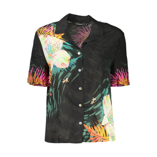 Chemise Desigual femme manches courtes col V en viscose noir – DE-44926