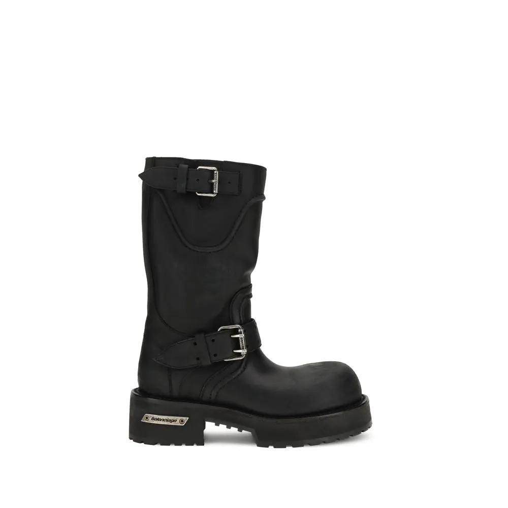 Balenciaga Black Calf Leather Bos Taurus Lace-Up Boots by Balenciaga